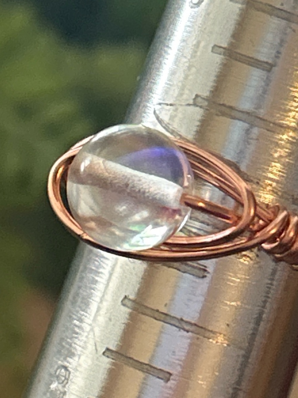 💍 Handcrafted aura quartz copper wire wrapped crystal ring size 7